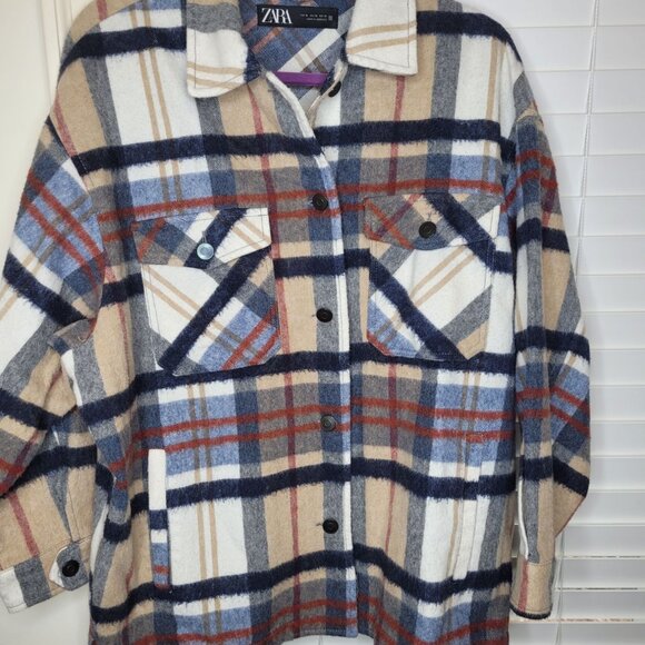 Zara Women Plaid Shacket Coat Jacket WOOL Blend XL Oversized Cabincofre Heritage - Picture 1 of 5